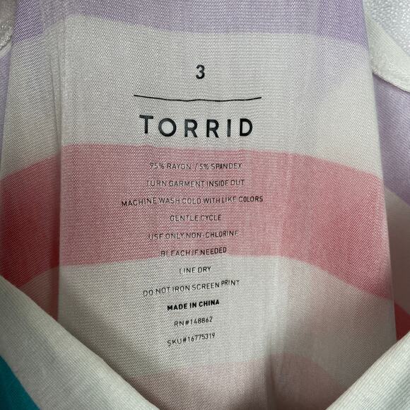 Torrid White&Multi Rainbow Stripe Supersoft Tiered Maxi Dress Sz.3 - Picture 8 of 14